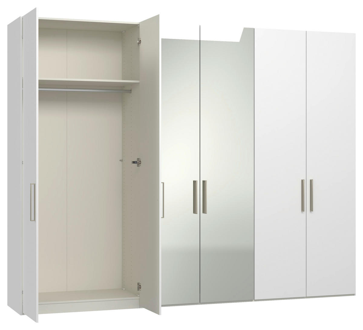 DREHTÜRENSCHRANK 303/236/59 cm,  in Weiß, 6-türig  - Edelstahlfarben/Weiß, Design, Glas/Holzwerkstoff (303/236/59cm) - Jutzler