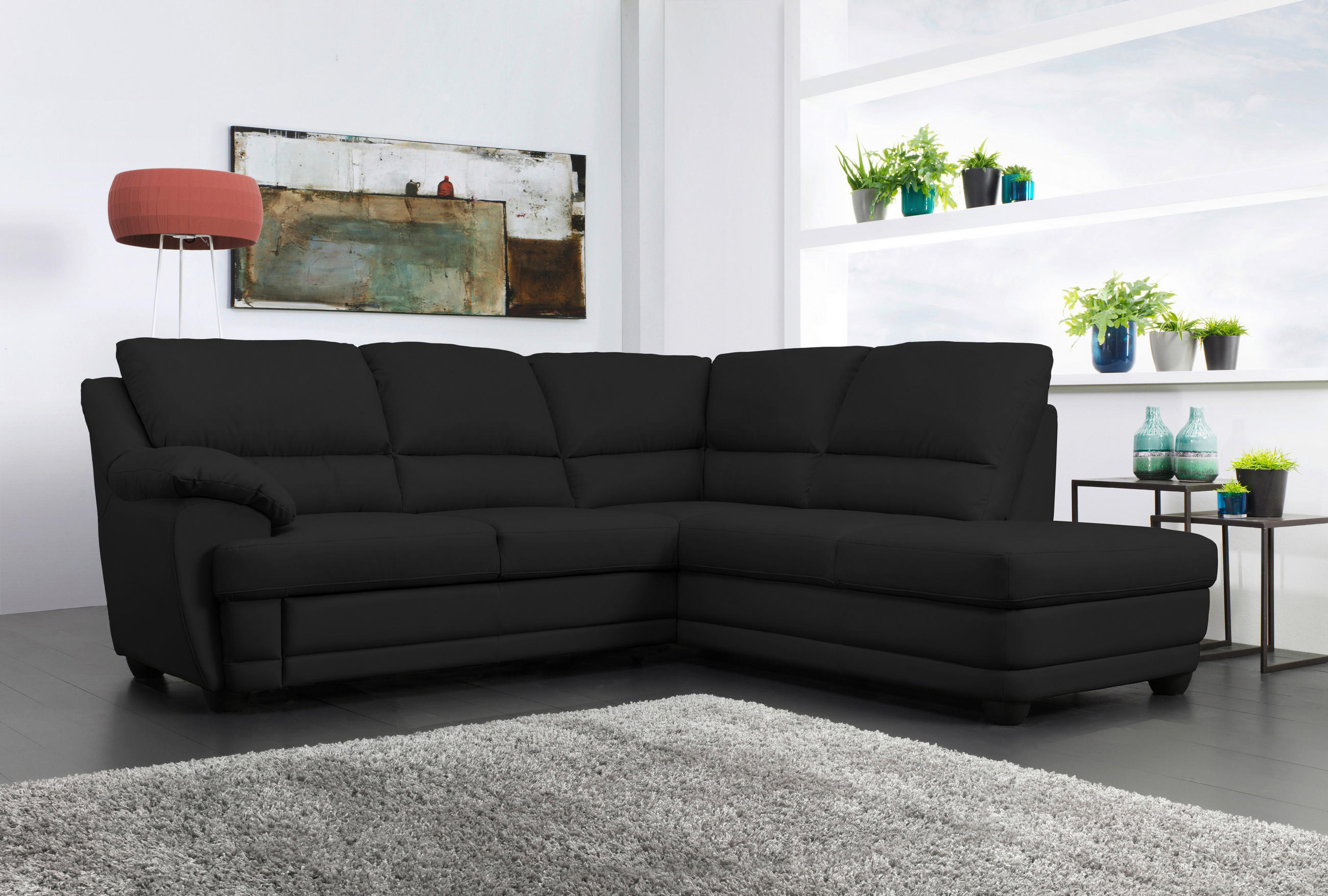 ECKSOFA in Lederlook Schwarz  - Schwarz, Design, Kunststoff/Textil (245/225cm) - Livetastic