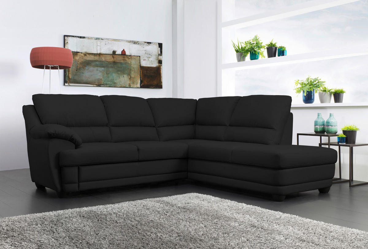 ECKSOFA in Lederlook Schwarz  - Schwarz, Design, Kunststoff/Textil (245/225cm) - Livetastic
