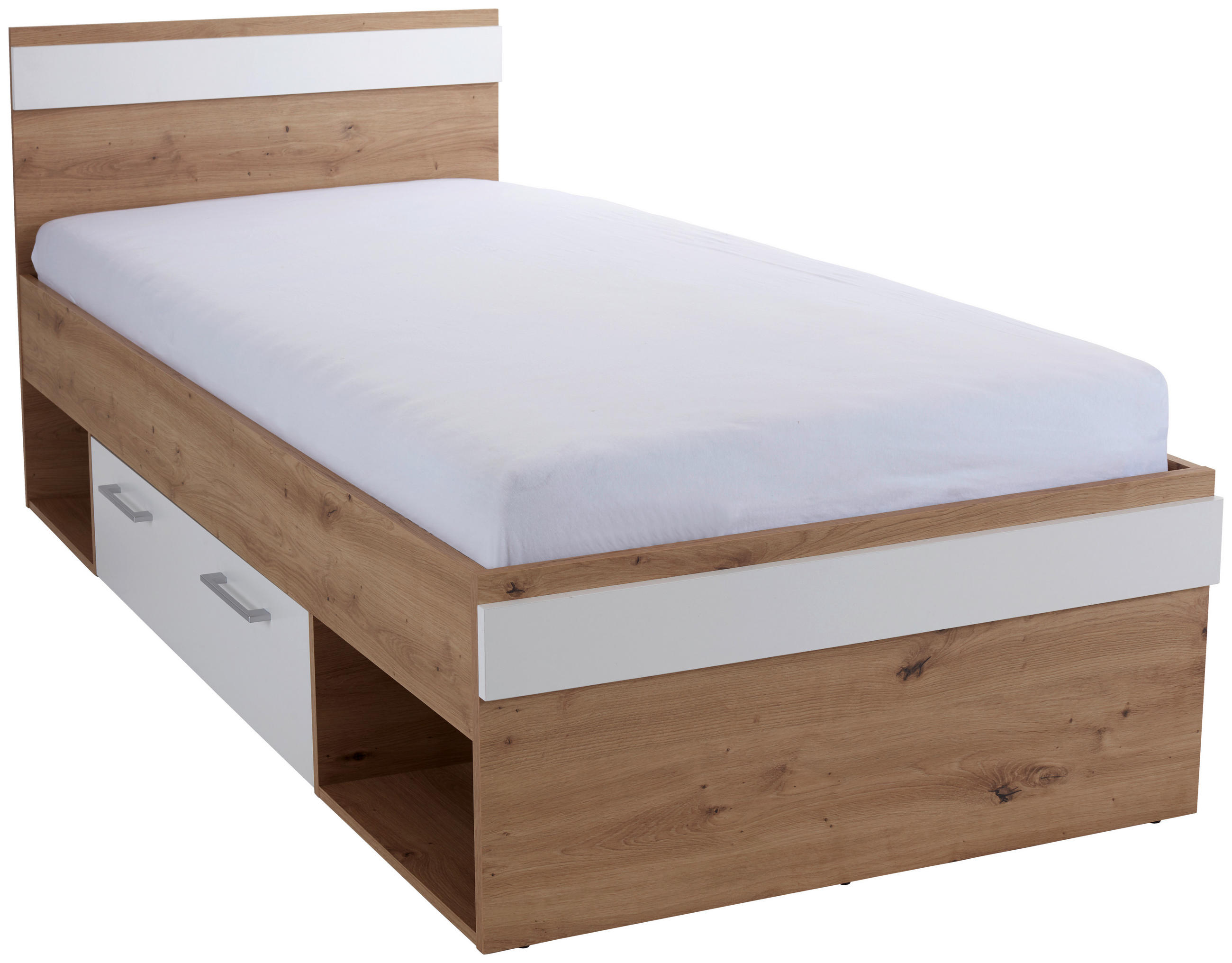 BETT 90/200 cm  in Weiß, Eiche Artisan  - Blau/Eichefarben, MODERN (90/200cm) - Ondega