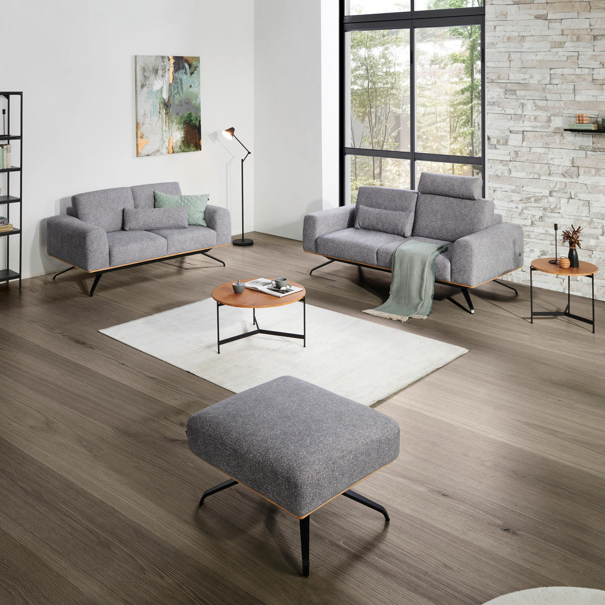3-SITZER-SOFA Struktur Grau  - Schwarz/Grau, Design, Holz/Textil (196/85-104/95cm) - Novel