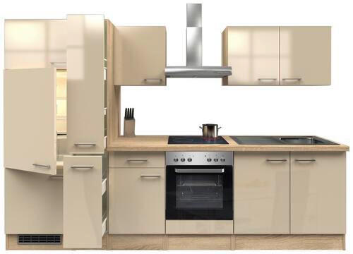 KÜCHENBLOCK 300 cm   in Kaschmir  - Kaschmir/Edelstahlfarben, MODERN, Holzwerkstoff/Metall (300cm) - FlexWell