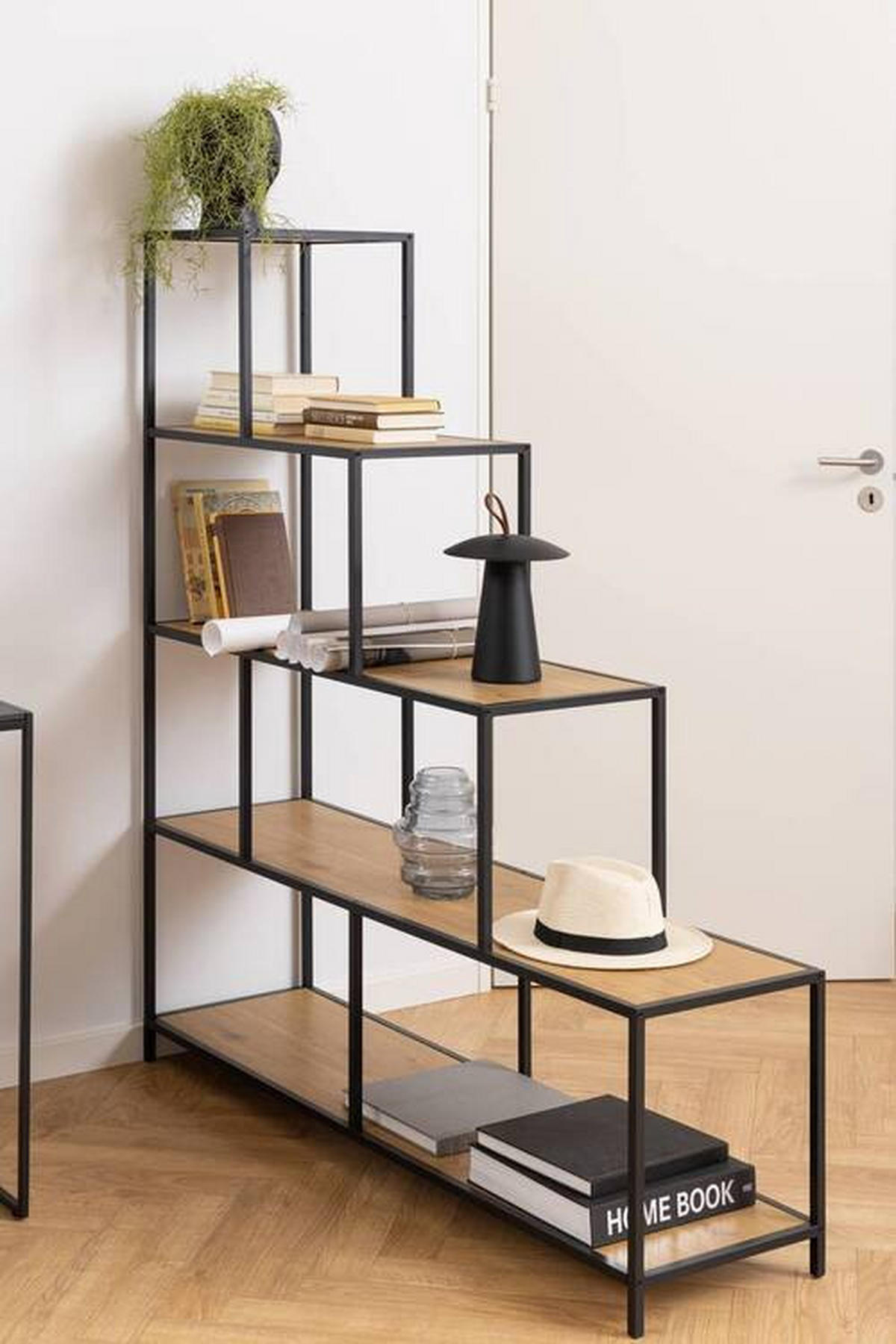 REGAL 135/150/35 cm črna, barve hrasta  - črna/barve hrasta, Trend, kovina/leseni material (135/150/35cm) - Carryhome