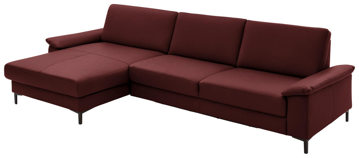 ECKSOFA in Echtleder Brombeere  - Brombeere/Schwarz, Design, Leder/Metall (176/334cm) - Dieter Knoll