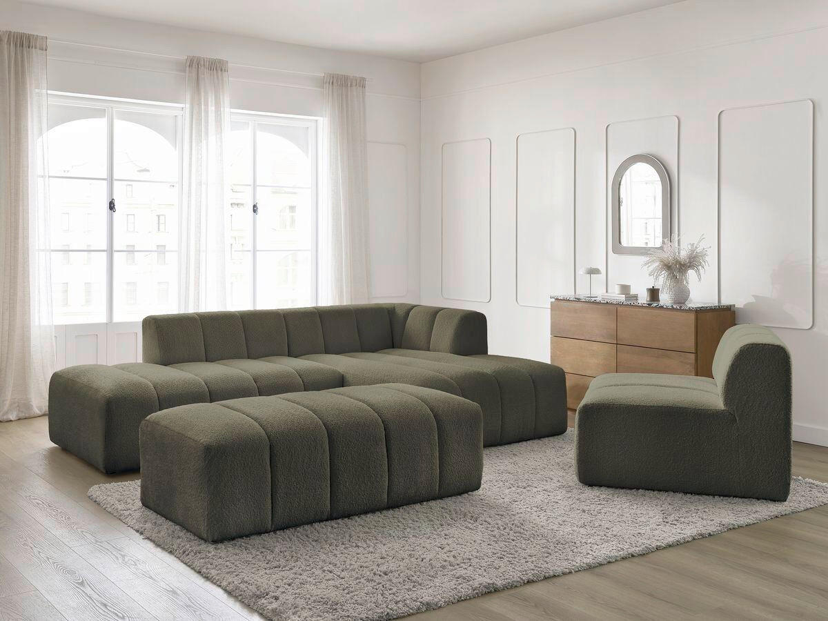 ECKSOFA Ottomane rechts  ANNECY Grün Bouclé  - Schwarz/Grün, MODERN, Kunststoff/Textil (262/170cm)