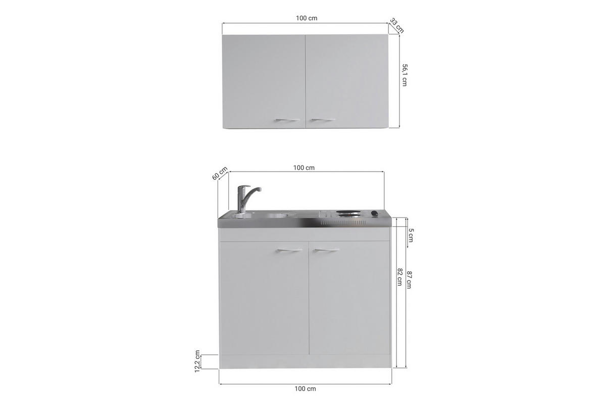 MINIKÖK 100 cm   i vit  - vit, Basics, trämaterial/plast (100cm) - Respekta
