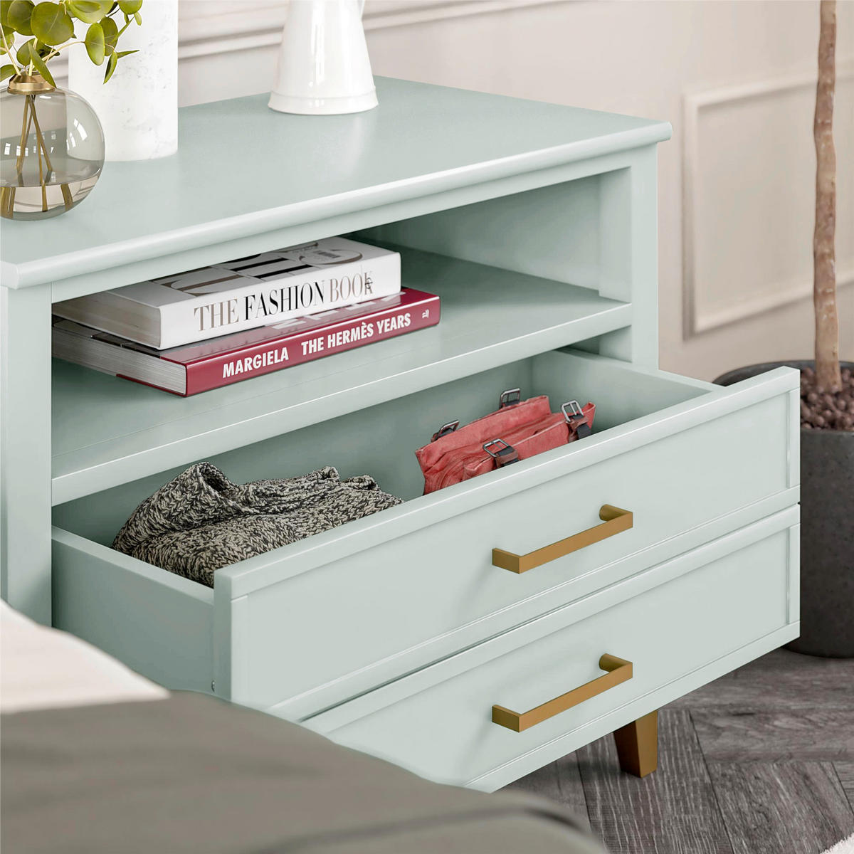 NACHTTISCH 76/61/40 cm  - Messingfarben/Grün, Design, Holzwerkstoff/Metall (76/61/40cm) - MID.YOU