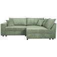 ECKSOFA Salbeigrün Cord  inkl. Zierkissen, Rückenkissen, Bettkasten, Schlaffunktion, Rücken echt, Liegefläche im Originalstoff  - Salbeigrün/Schwarz, KONVENTIONELL, Kunststoff/Textil (245/153cm) - Carryhome