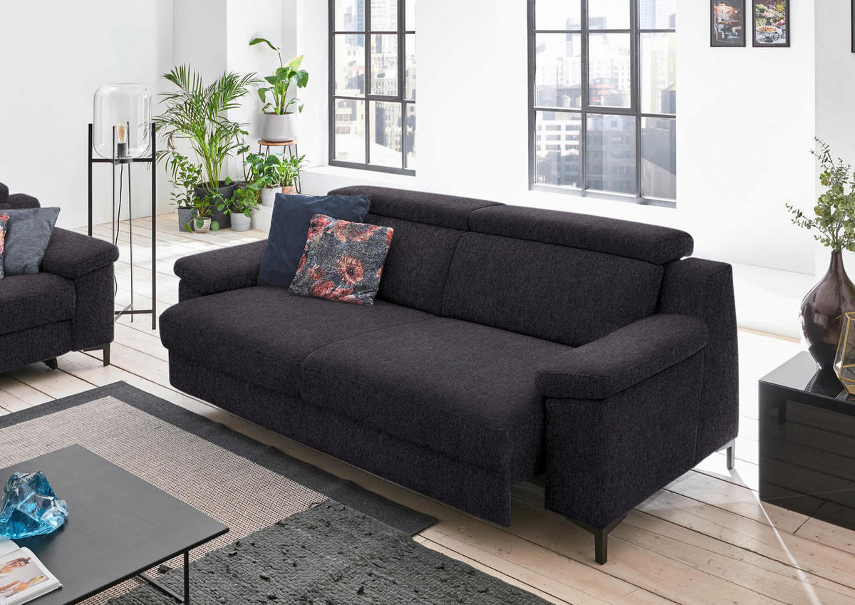 3-SITZER-SOFA in Chenille Anthrazit  - Anthrazit/Schwarz, Design, Textil/Metall (230/104/104cm) - Valdera