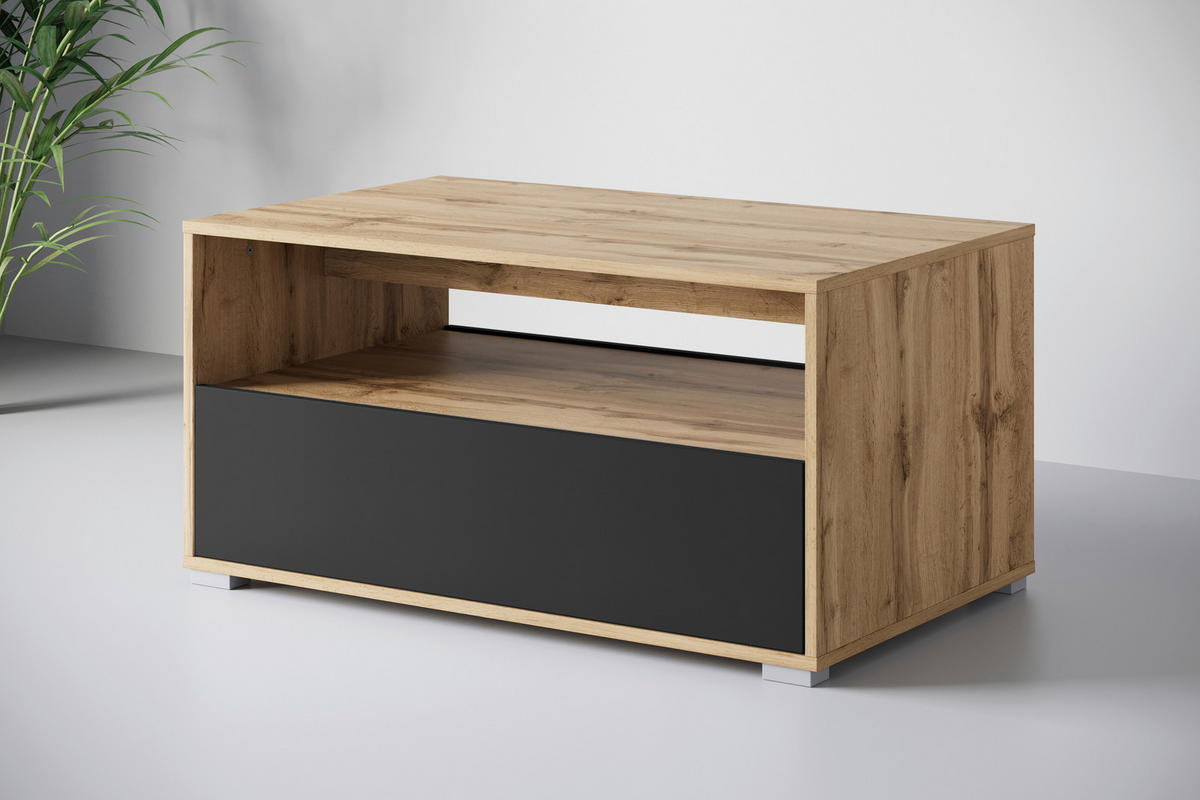 COUCHTISCH in Holzwerkstoff  - Eiche Wotan/Schwarz, Trend, Holzwerkstoff/Kunststoff (90/45/55cm) - Livetastic