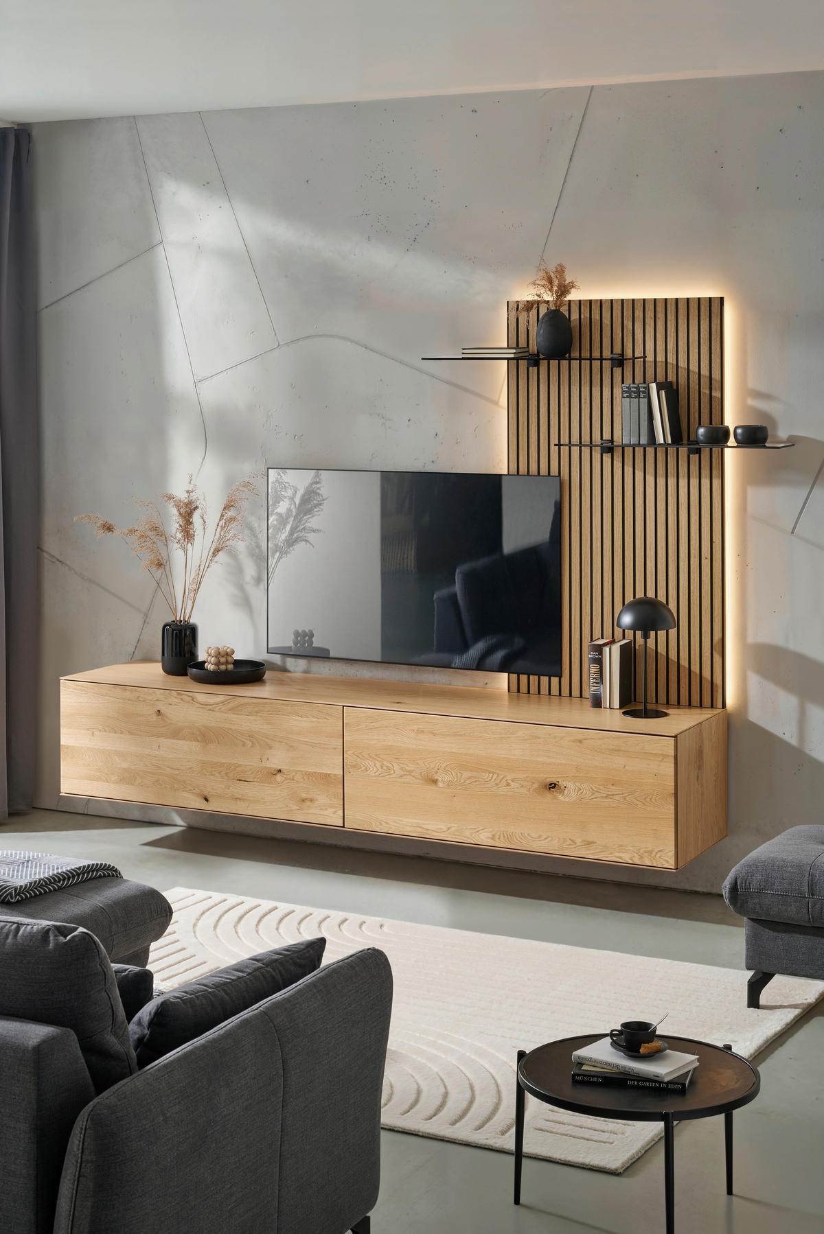 WOHNWAND 2-teilig  in Eichefarben  242/160/50 cm  - Eichefarben, Design, Glas/Holz (242/160/50cm) - Dieter Knoll