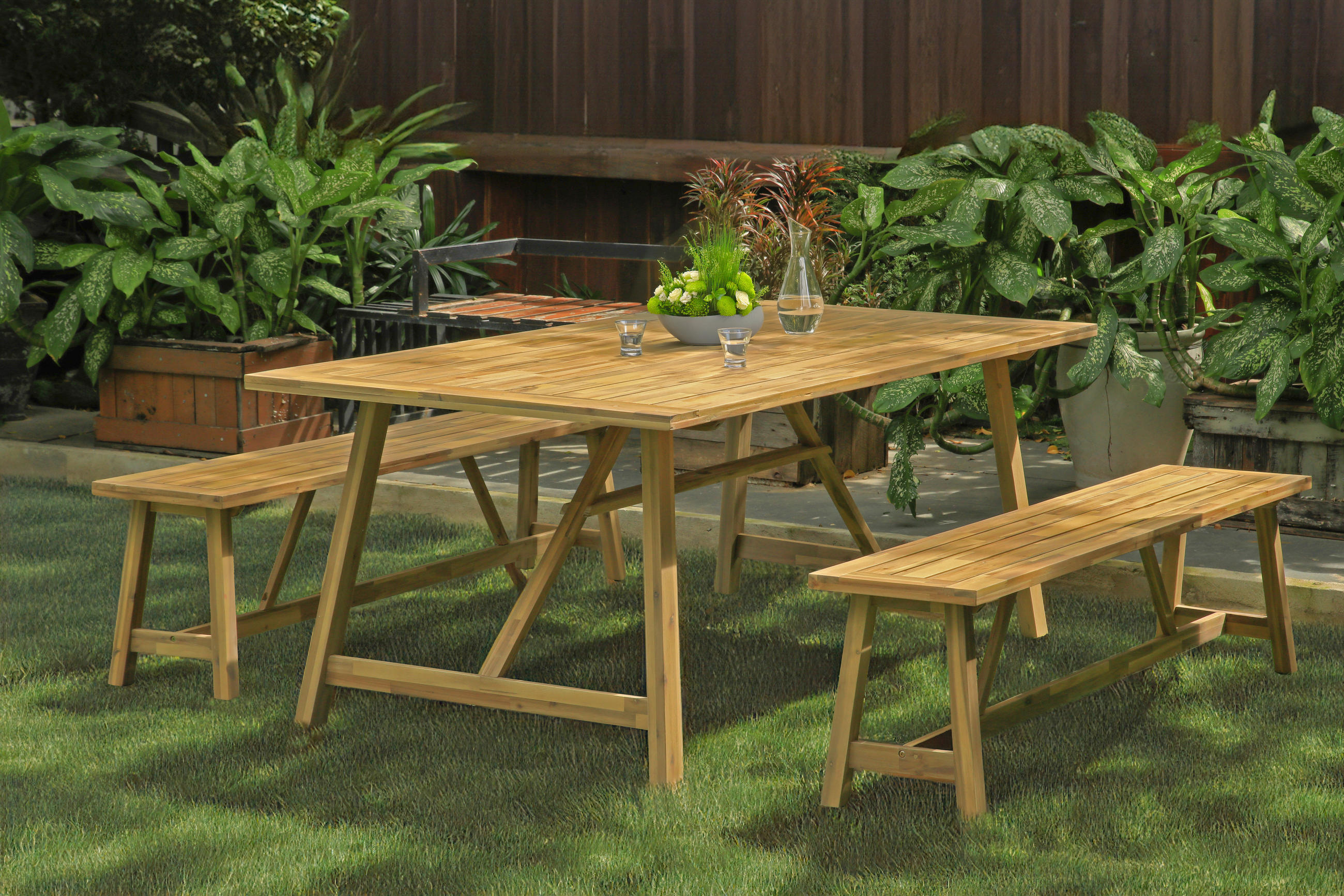 GARTENTISCHGRUPPE Akazie vollmassiv  - Braun/Akaziefarben, MODERN, Holz - Gardenson