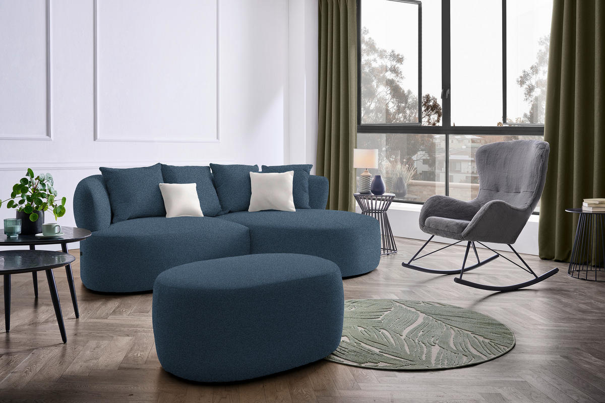 ECKSOFA in Plüsch Dunkelblau  235/166 cm  - Creme/Schwarz, MODERN, Kunststoff/Textil (235/166cm) - Hom`in