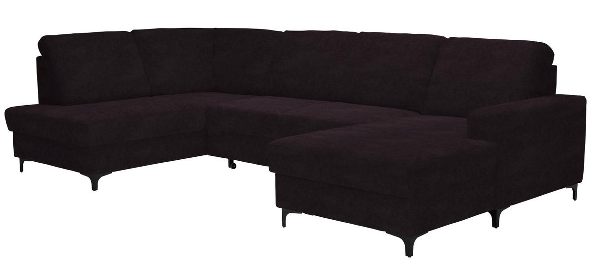 WOHNLANDSCHAFT Aubergine Flachgewebe  - Aubergine/Schwarz, KONVENTIONELL, Textil/Metall (185/317/167cm) - Stylife