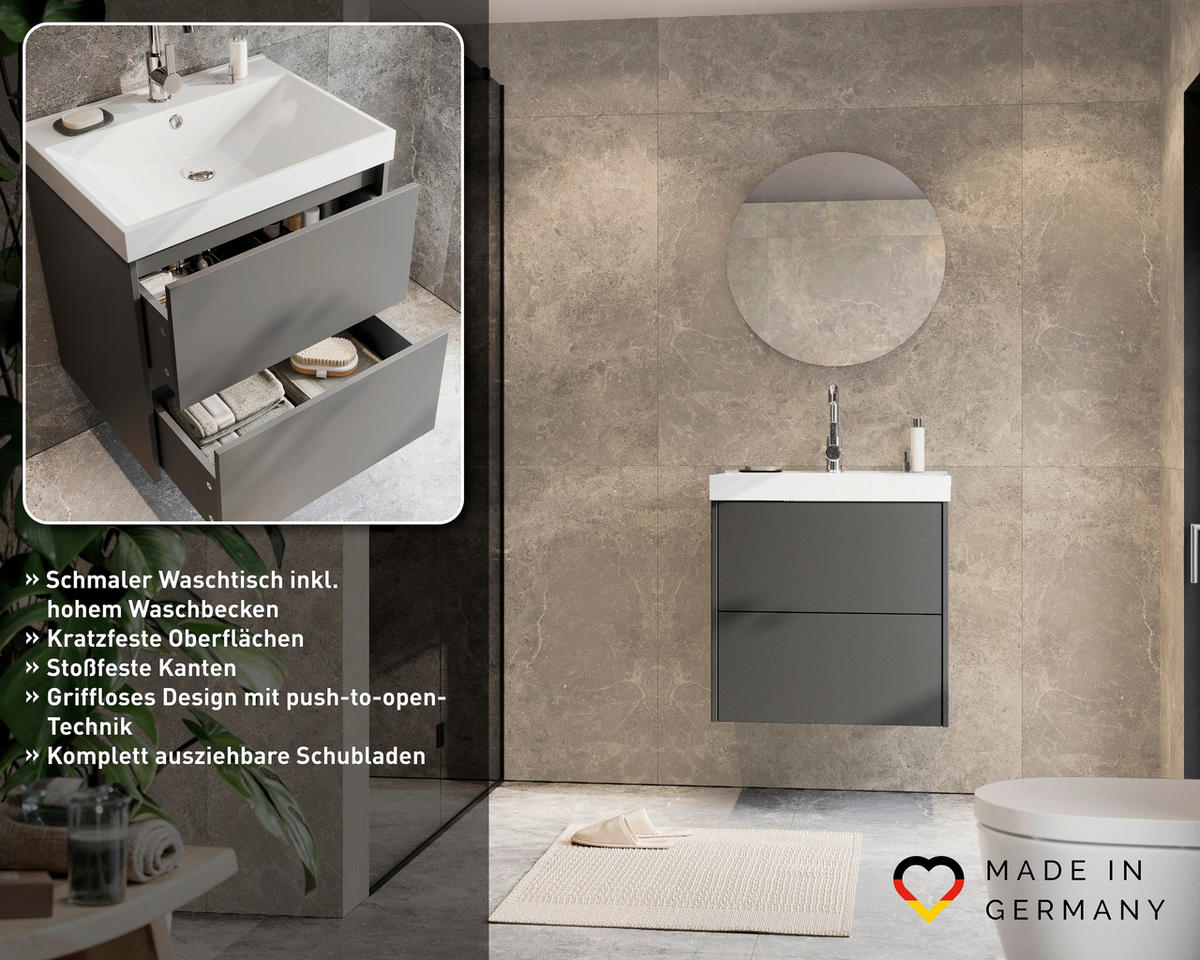 WASCHTISCHKOMBI  - Graphitfarben/Weiß, Design, Keramik/Holzwerkstoff (61/65/46cm) - Germania