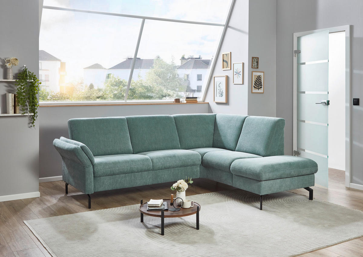 ECKSOFA in Chenille Blau  241/190 cm  - Blau/Schwarz, KONVENTIONELL, Textil/Metall (241/190cm) - Beldomo Comfort