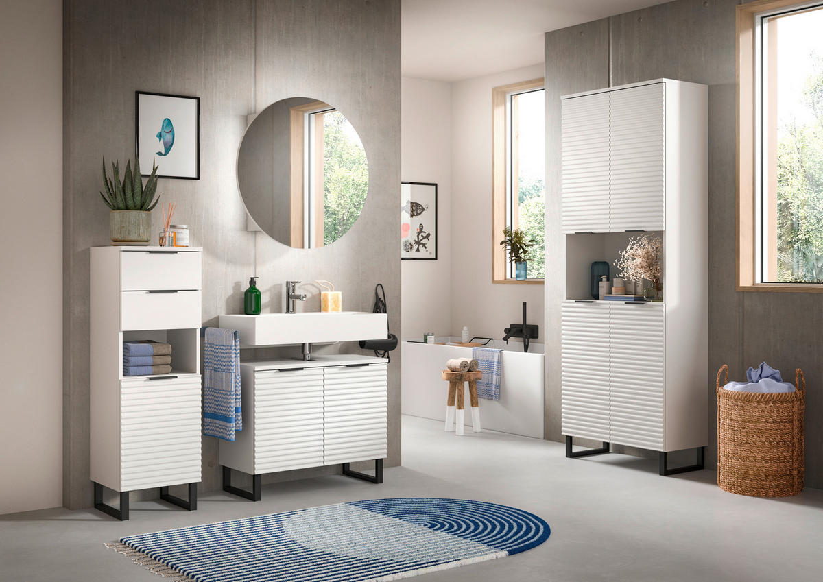 BADEZIMMER 4-teilig  in 175 cm  - Schwarz/Weiß, MODERN, Holzwerkstoff/Metall (175cm) - MID.YOU