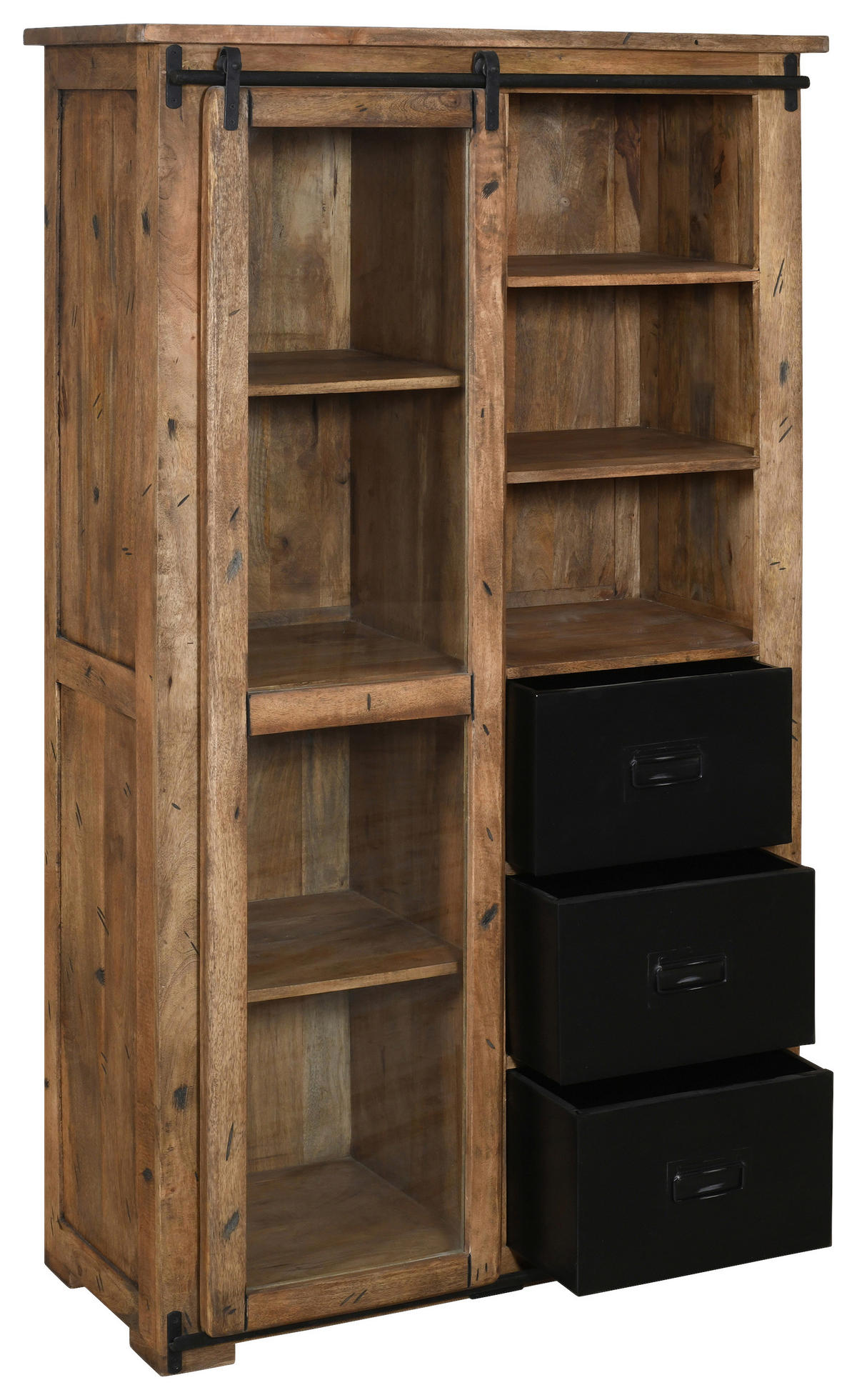 VITRINE  in massiv Mangoholz Naturfarben, Anthrazit - Anthrazit/Naturfarben, LIFESTYLE, Glas/Holz (100/175/45cm) - MID.YOU