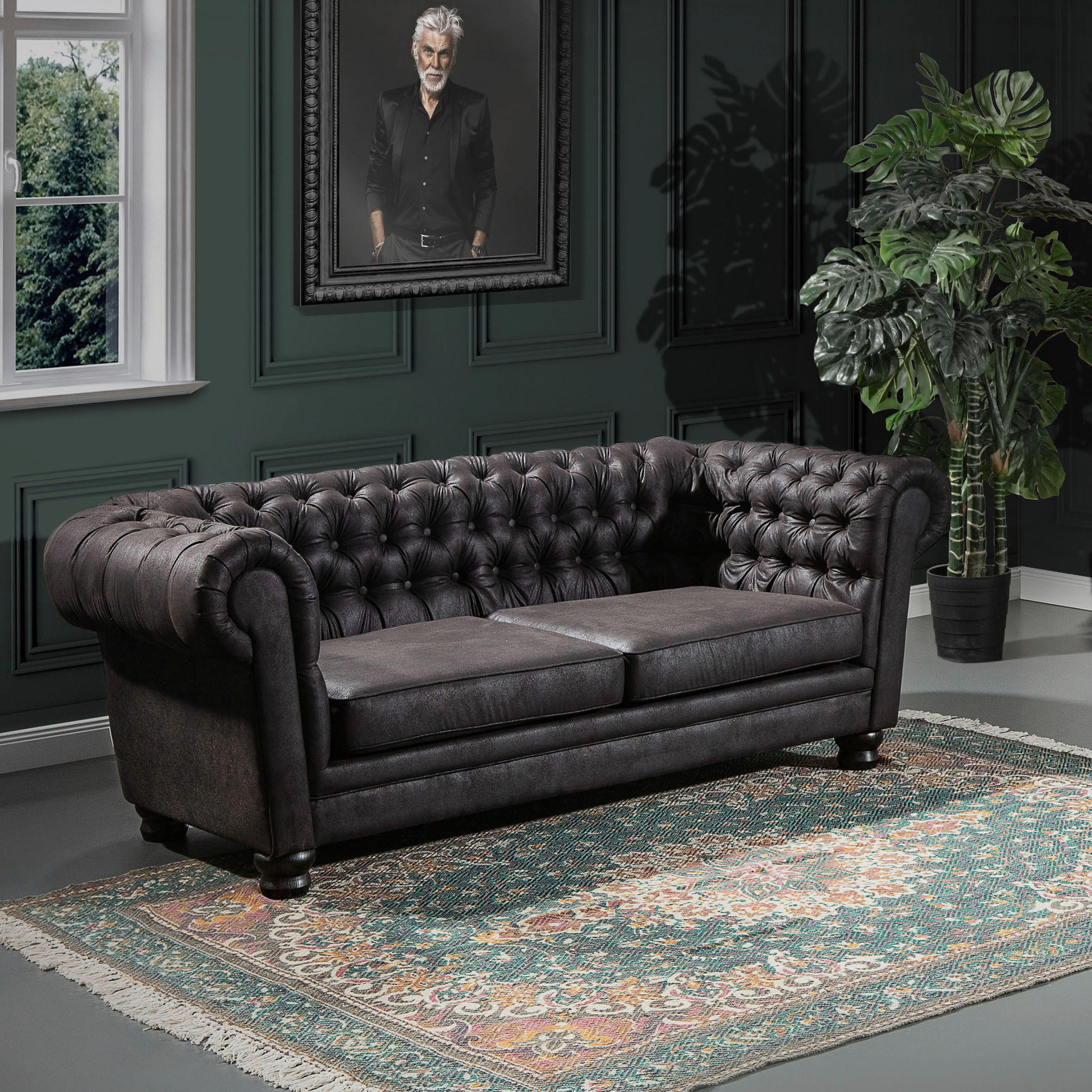 CHESTERFIELD-SOFA Mikrofaser Dunkelgrau  - Dunkelgrau/Dunkelbraun, KONVENTIONELL, Textil (203/79/93cm) - Livetastic