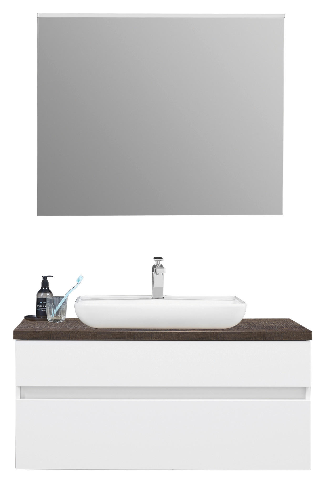 Thumbnail - Novel Badezimmer, Eiche, Weiß, Glas, Holzwerkstoff, 2 Schubladen, 100 cm, Made in Germany, Goldenes M, Typenvielfalt, Zu...