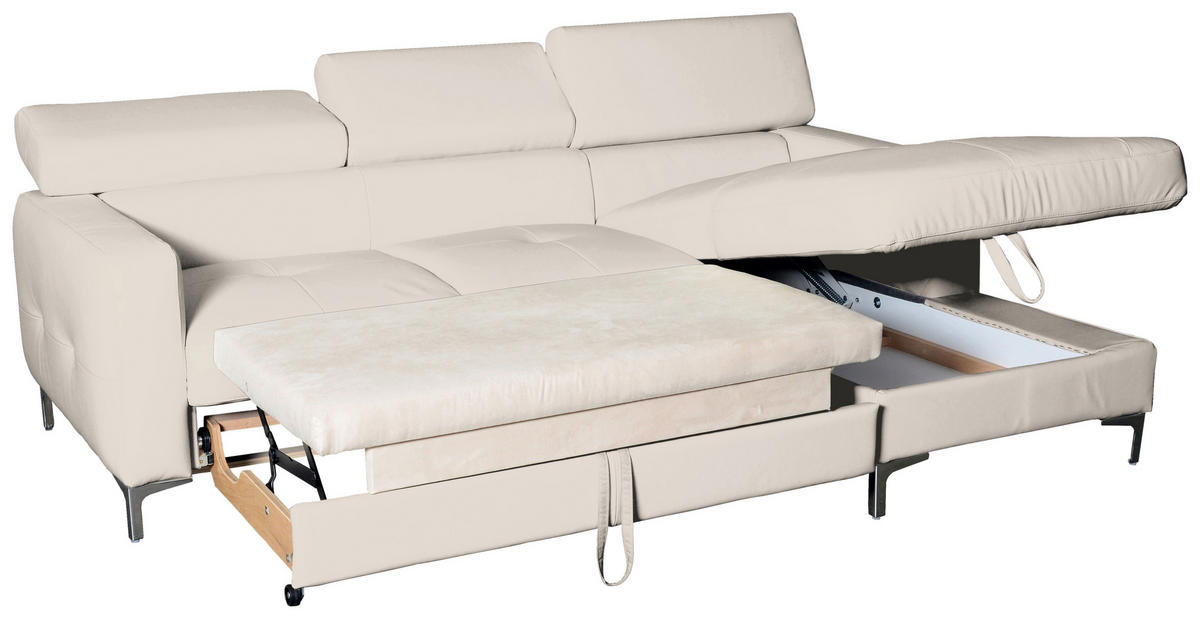 ECKSOFA in Echtleder Weiß  227/168 cm  - Chromfarben/Weiß, Design, Leder/Metall (227/168cm) - Livetastic