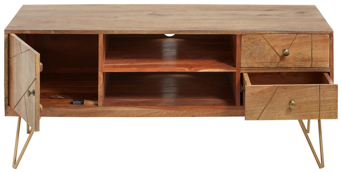 LOWBOARD  in 130/57/53 cm  - Hellbraun/Goldfarben, Design, Holz/Metall (130/57/53cm) - Landscape