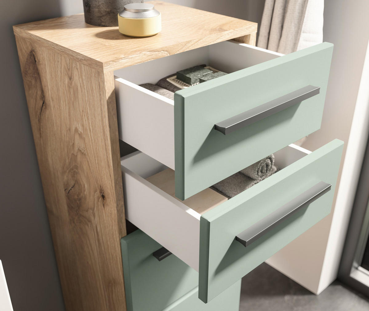 MIDISCHRANK 34/104/31 cm  - Schilfgrün/Eichefarben, Basics, Holzwerkstoff/Kunststoff (34/104/31cm) - MID.YOU