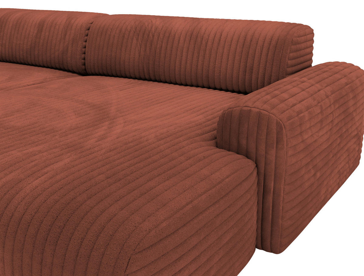 ECKSOFA Bronzefarben Cord  - Schwarz/Bronzefarben, Design, Kunststoff/Textil (292/178cm) - home24