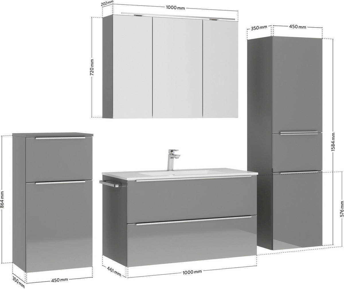BADEZIMMER 5-teilig  in 191 cm  - Schieferfarben/Edelstahlfarben, MODERN, Holzwerkstoff/Stein (191cm) - Nobilia