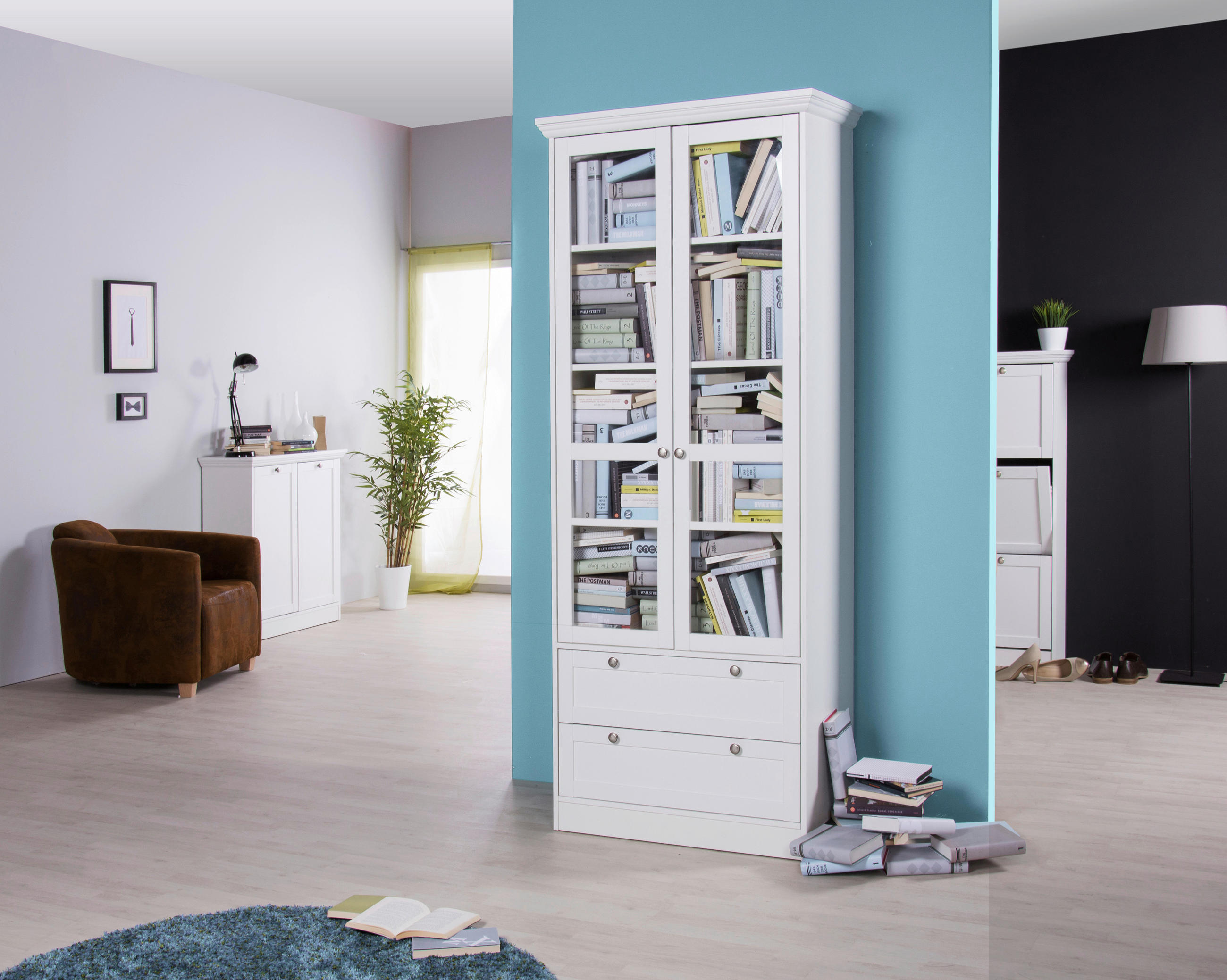 VITRINE in Weiß  - Schwarz/Weiß, Basics, Holzwerkstoff/Metall (80/200/45cm) - Carryhome