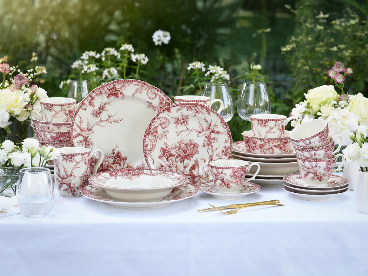 KOMBISERVICE Weiß, Bordeaux Adelaide Rot 16-teilig 4 Personen  - Bordeaux/Weiß, Basics, Keramik - Creatable