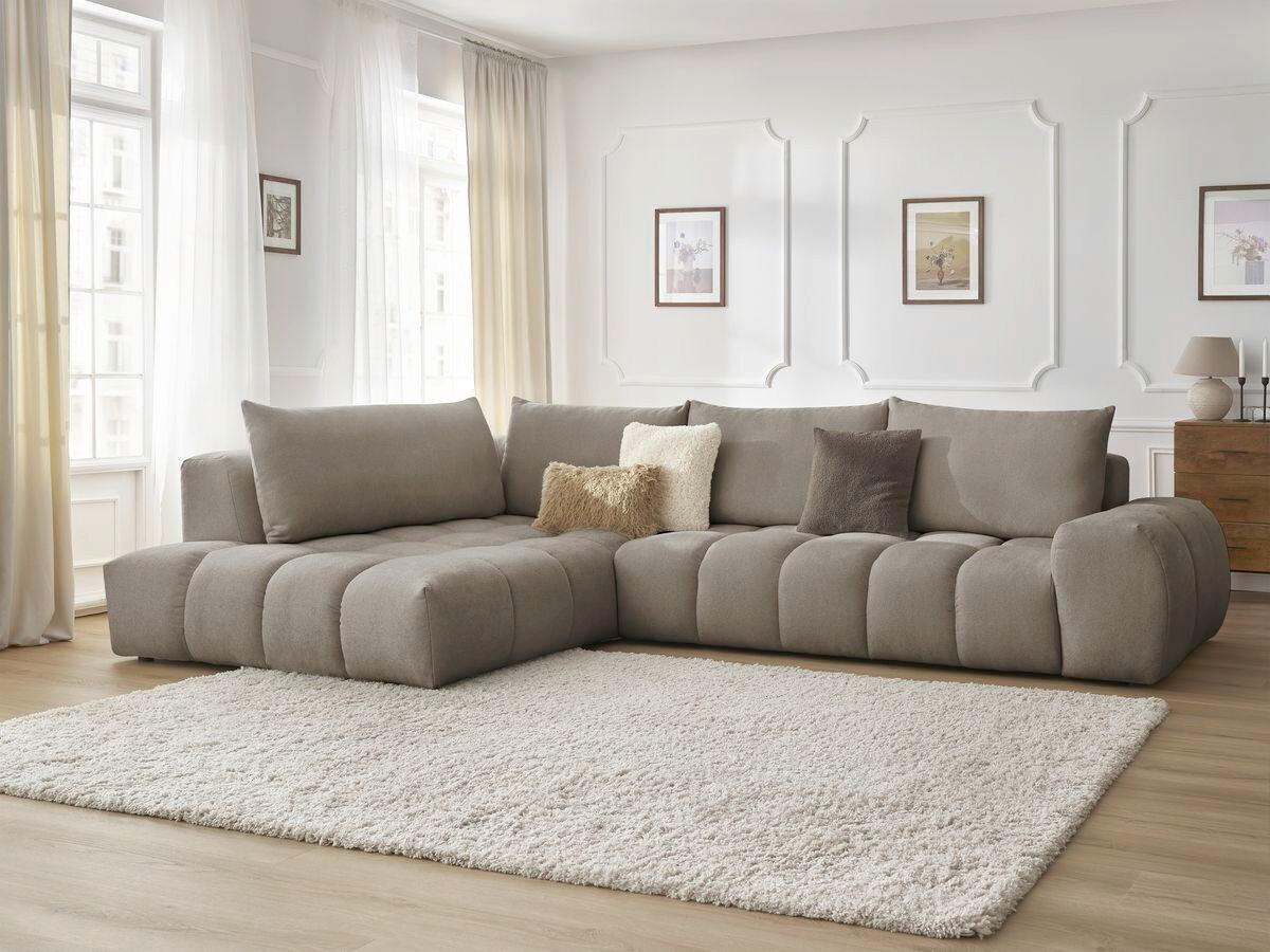 ECKSOFA Ottomane links  EVEREST Taupe Struktur  - Taupe/Schwarz, MODERN, Kunststoff/Textil (210/352cm) - Livetastic