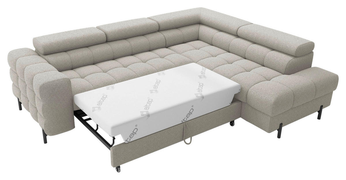 ECKSOFA FERUCCE in Teddystoff Beige  276/200 cm  - Beige/Schwarz, Design, Textil/Metall (276/200cm) - MID.YOU