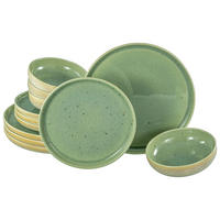 TAFELSERVICE Uno Emiliana 12-teilig  - Creme/Grün, Design, Keramik - Creatable