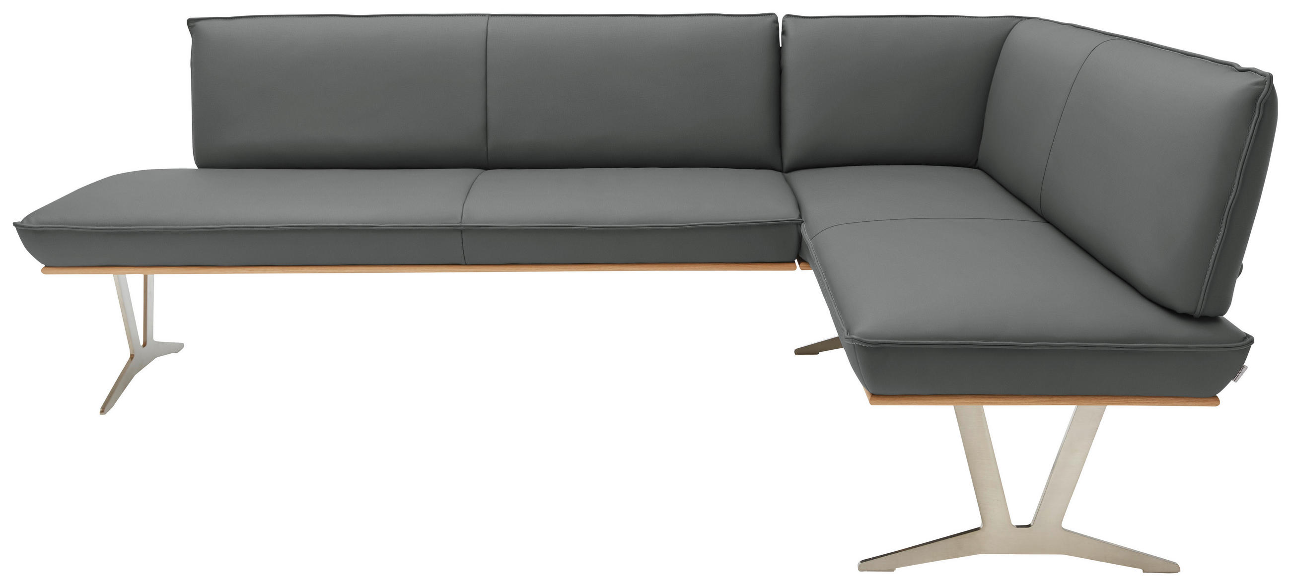 ECKBANK 237/152 cm  in Dunkelgrau  - Edelstahlfarben/Dunkelgrau, Design, Leder/Holz (237/152cm) - Ambiente