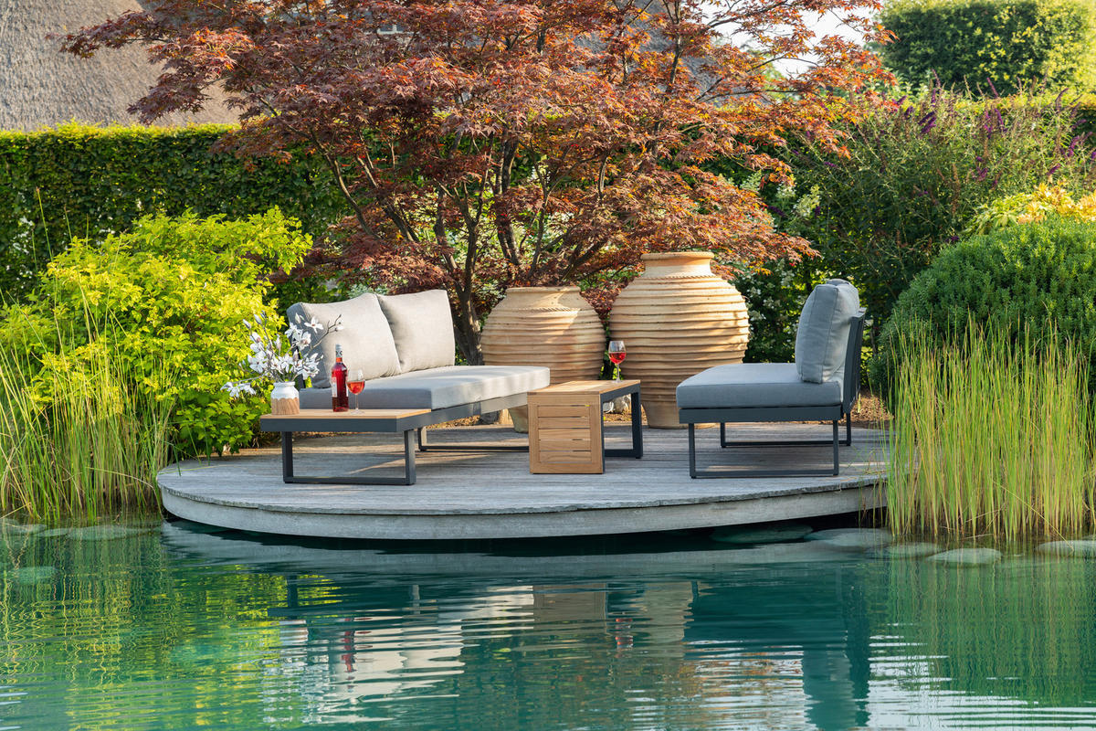 LOUNGEGARNITUR   253/70/175 cm Teakholz Aluminium  - Anthrazit/Grau, Basics, Holz/Textil (253/70/175cm) - Gardenson