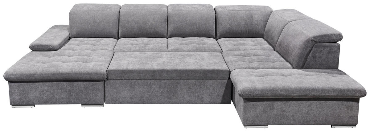 WOHNLANDSCHAFT Grau Mikrovelours  - Dunkelgrau/Silberfarben, KONVENTIONELL, Kunststoff/Textil (188/340/240cm) - MID.YOU
