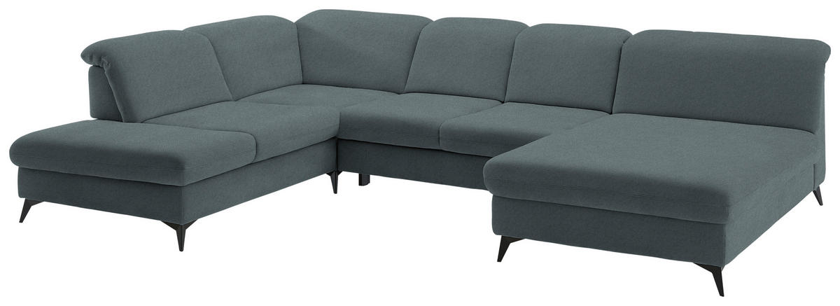 WOHNLANDSCHAFT  in Chenille Blau  - Blau/Schwarz, Design, Textil/Metall (255/369/198cm) - Beldomo Style