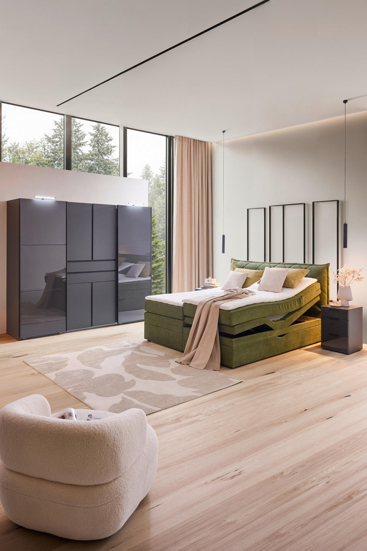 KLEIDERSCHRANK 250/216/65 cm,  in Graphitfarben, Grau, 6-türig  - Schwarz/Graphitfarben, Design, Glas/Holzwerkstoff (250/216/65cm) - Stylife