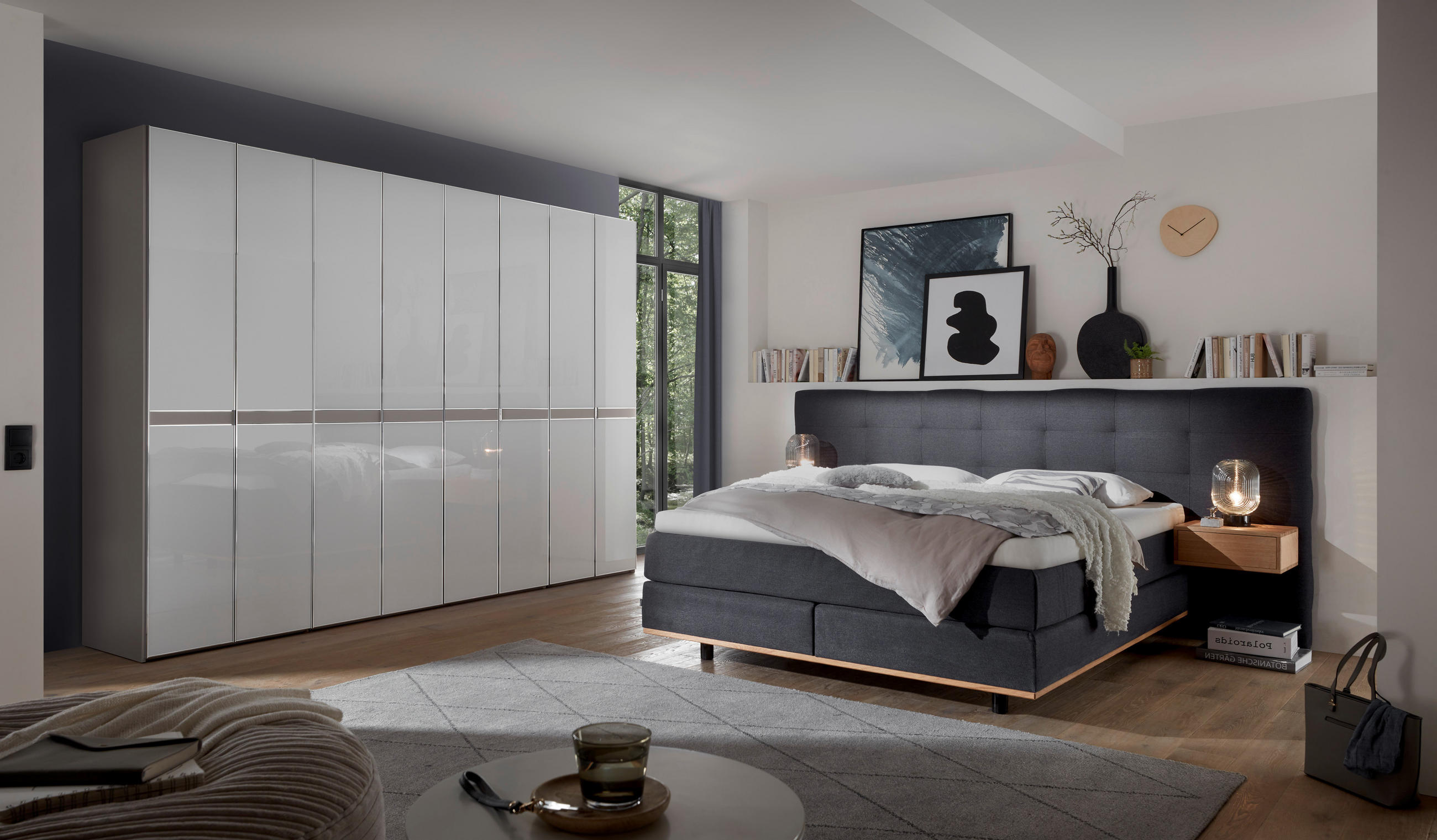 DREHTÜRENSCHRANK in Grau, Weiss  - Chromfarben/Weiss, Modern, Glas/Holzwerkstoff (330/230/63cm) - Dieter Knoll