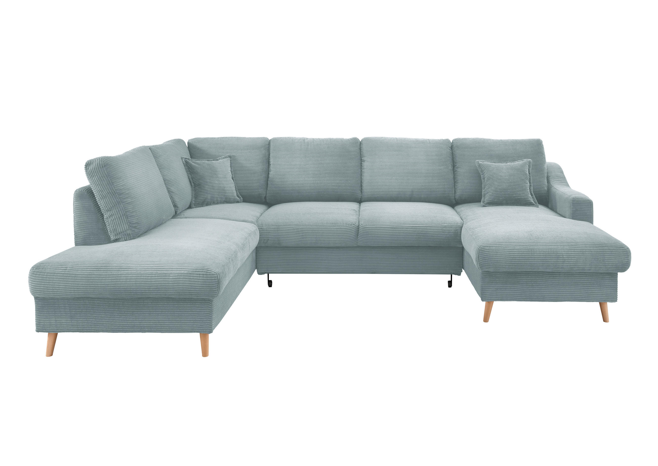 WOHNLANDSCHAFT in Cord Hellblau  - Naturfarben/Hellblau, KONVENTIONELL, Holz/Textil (200/301/150cm) - P & B