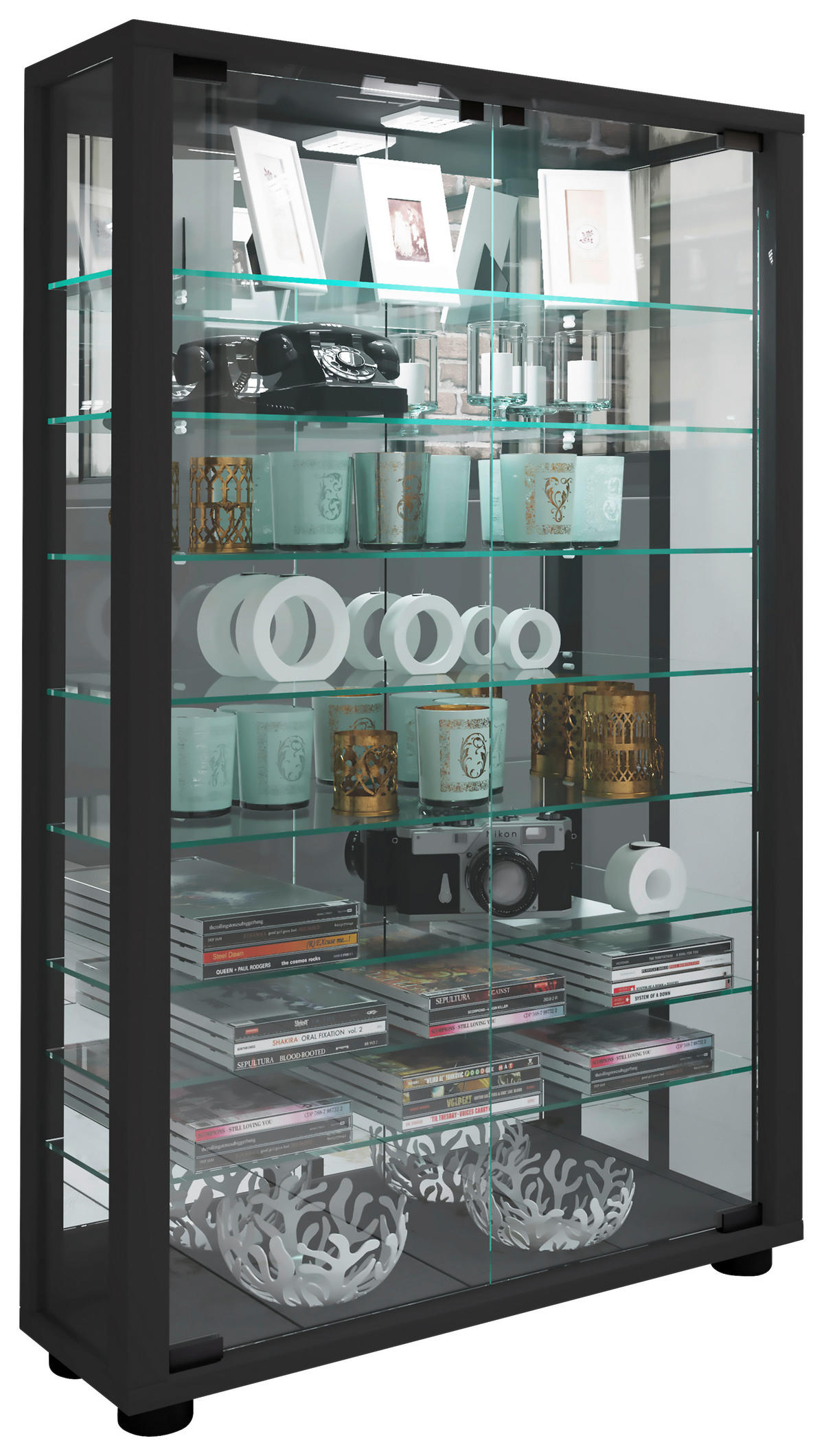 VITRINE in Schwarz  - Schwarz, Modern, Glas/Holzwerkstoff (59/91,3/18cm) - MID.YOU