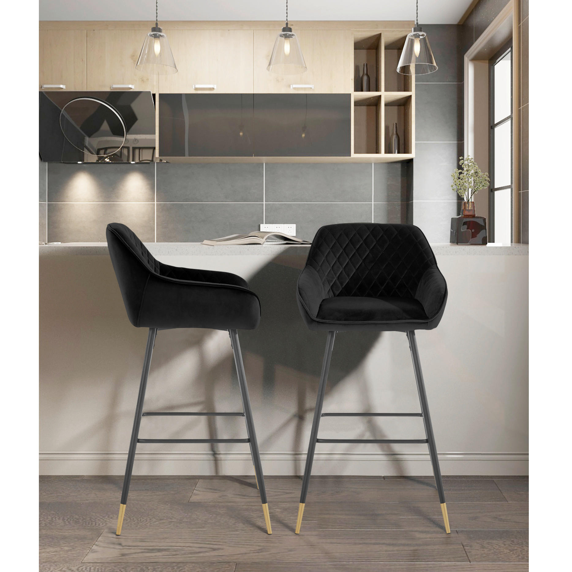 BARHOCKER in Metall, Textil Schwarz  - Gelb/Schwarz, Design, Textil/Metall (50/101/52cm) - MID.YOU