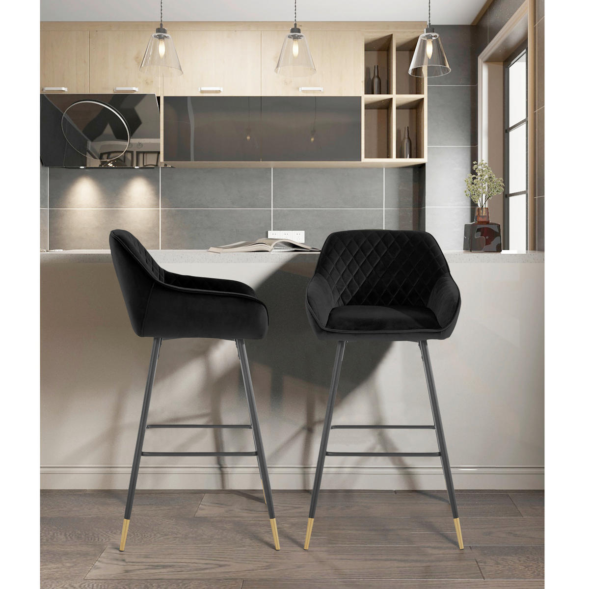 BARHOCKER in Metall, Textil Schwarz  - Gelb/Schwarz, Design, Textil/Metall (50/101/52cm) - MID.YOU