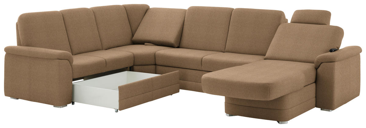 WOHNLANDSCHAFT  in Chenille Altrosa, Hellbraun  - Hellbraun/Alufarben, KONVENTIONELL, Holz/Textil (235/329/160cm) - Beldomo Comfort