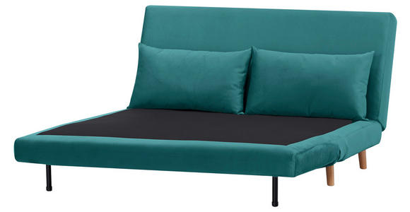 SCHLAFSOFA Samt Petrol  - Petrol/Naturfarben, Design, Holz/Textil (141/81/90cm) - Carryhome