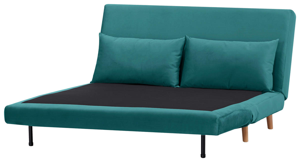 SCHLAFSOFA Samt Petrol  - Petrol/Naturfarben, Design, Holz/Textil (141/81/90cm) - Carryhome