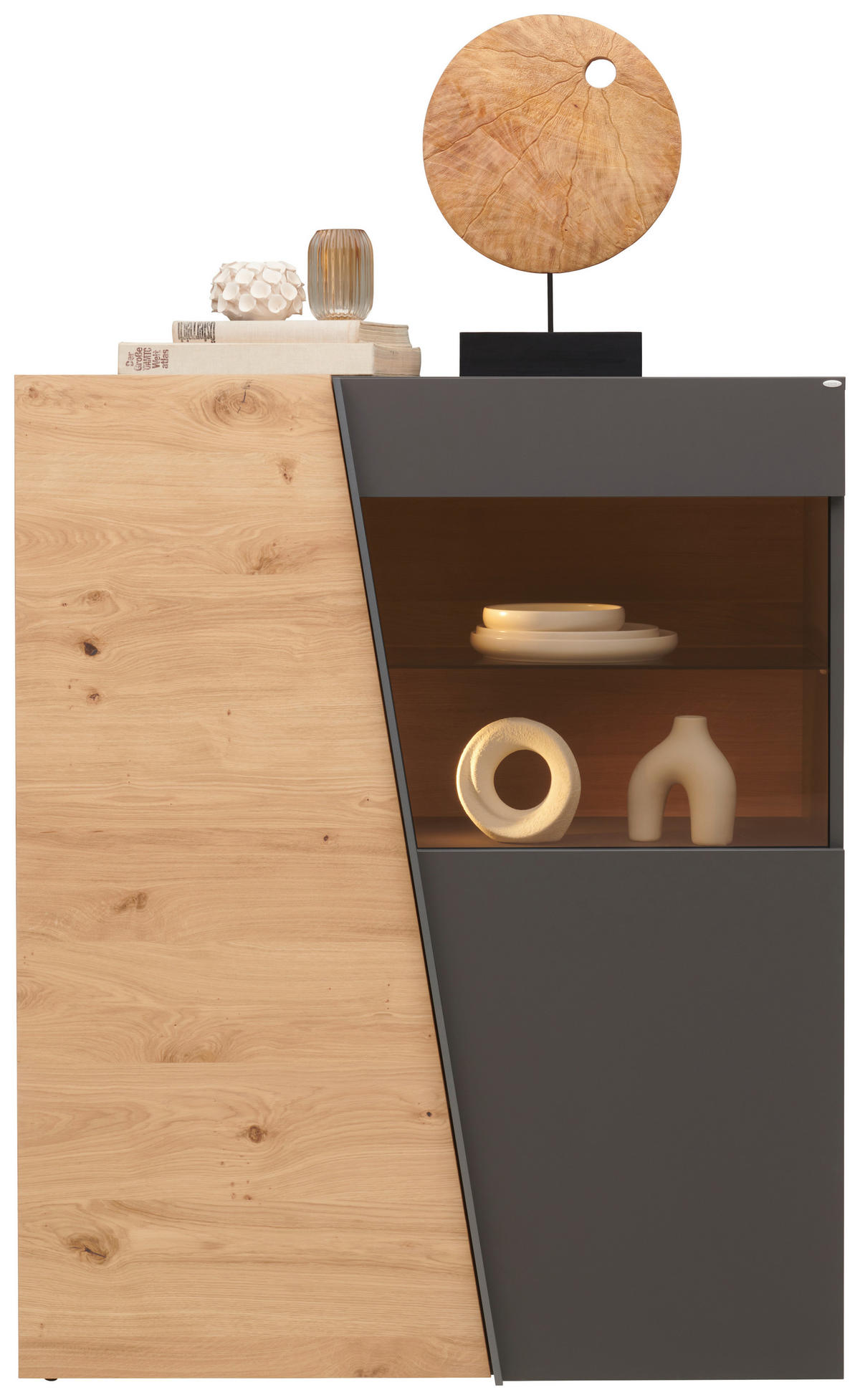 HIGHBOARD  in 112/138/42,3 cm  - Wildeiche/Graphitfarben, Natur, Glas/Holz (112/138/42,3cm) - Voglauer