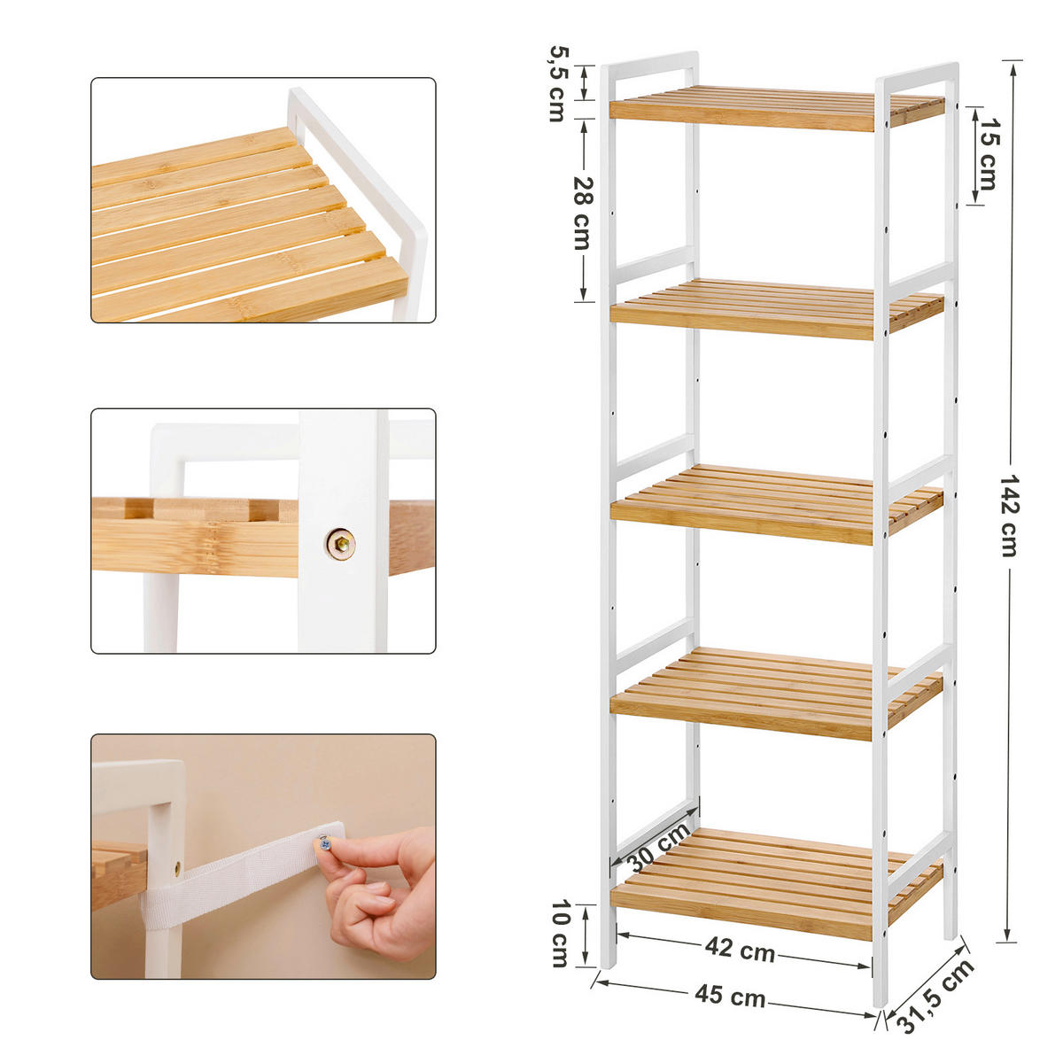 BADEZIMMERREGAL 45/142/31,5 cm  - Naturfarben/Weiß, Basics, Naturmaterialien (45/142/31,5cm)