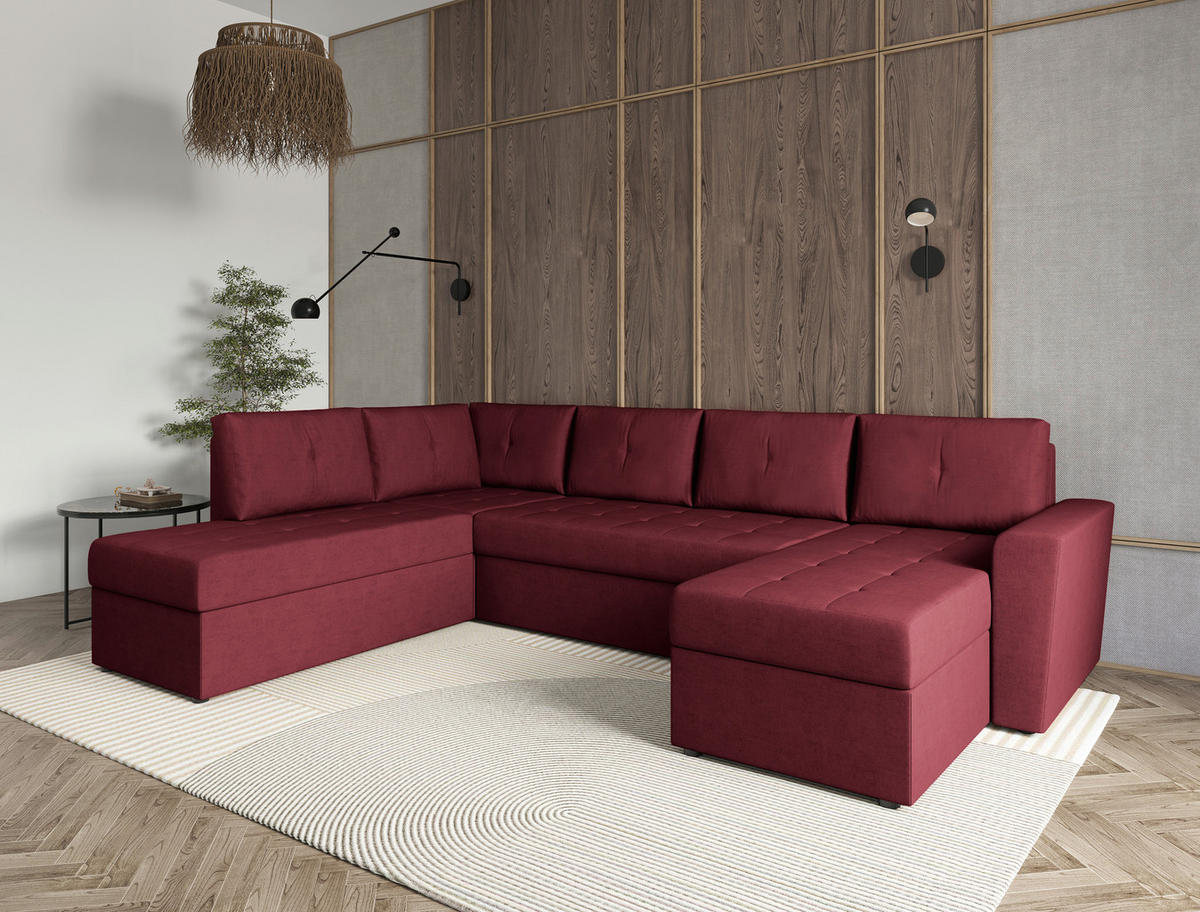 WOHNLANDSCHAFT TERMOLI Rot Jacquard  - Rot/Schwarz, Design, Kunststoff/Textil (155/296/155cm) - MID.YOU